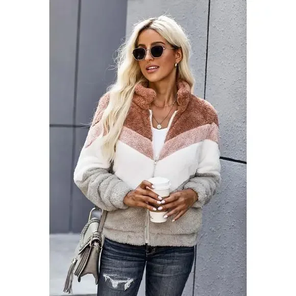 Colorblock Teddy Jacket - Picture 10 of 15